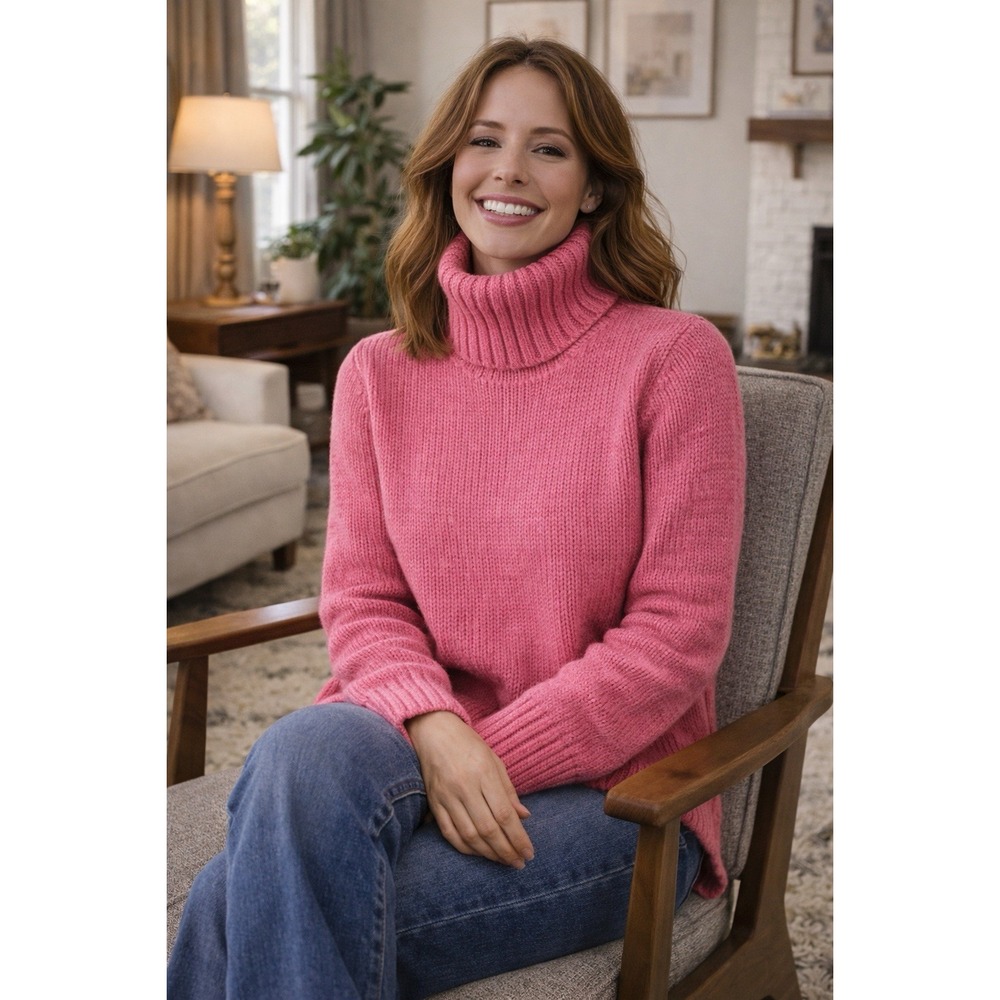 VTG Gap 2000 Pink Turtleneck Pullover Sweater Women's L Y2K Retro Boho Throwback